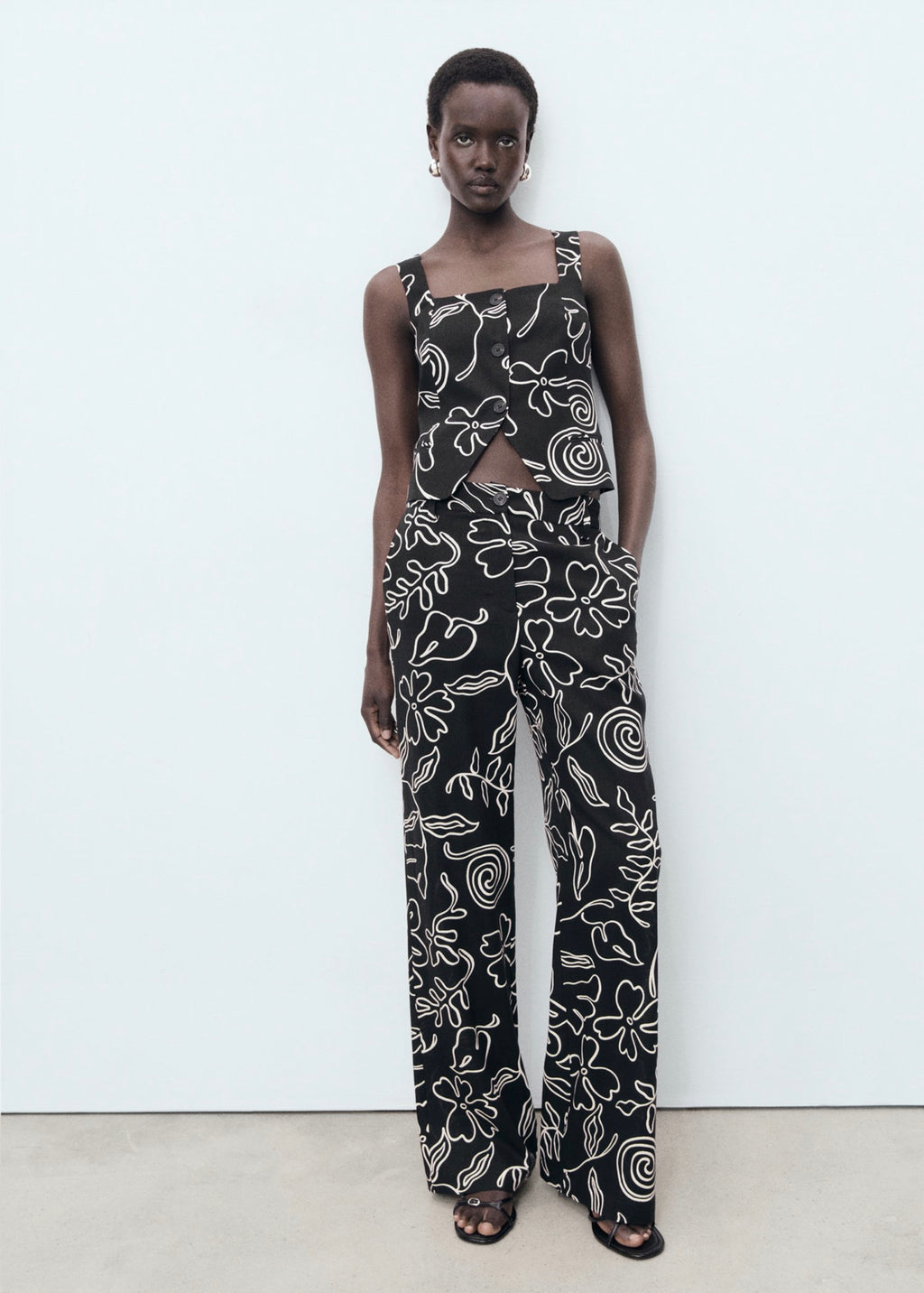 Pantalon Lin Mélangé Imprimé À Fleurs