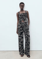 Pantalon Lin Mélangé Imprimé À Fleurs
