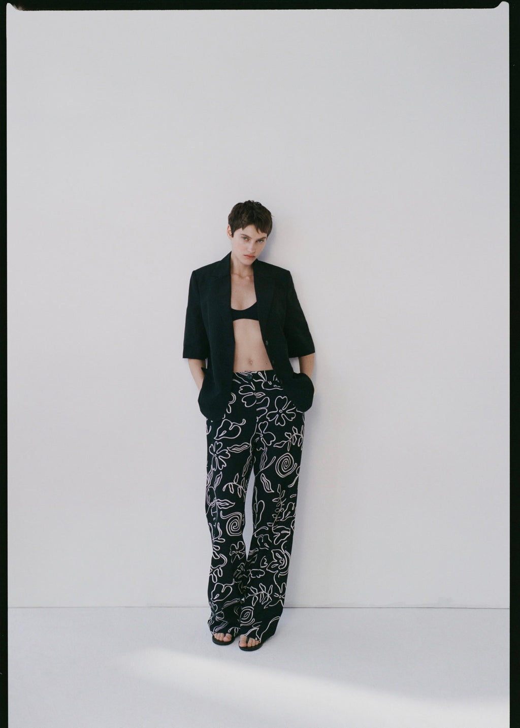 Pantalon Lin Mélangé Imprimé À Fleurs