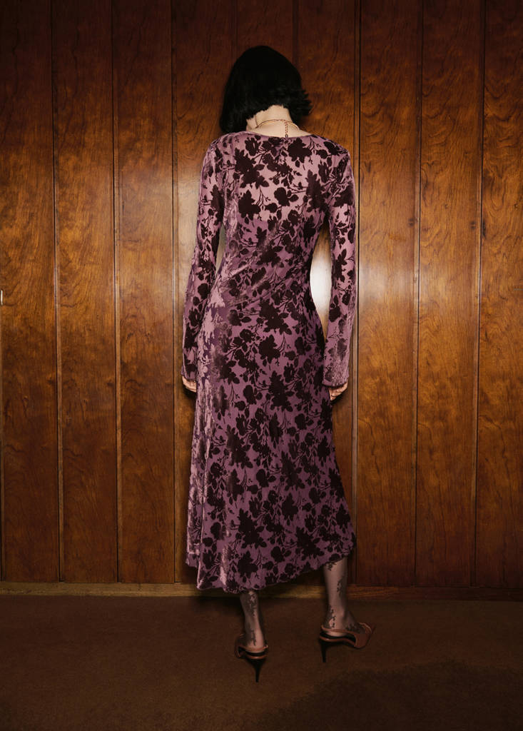 Abito Jacquard Floreale con Maniche a Campana