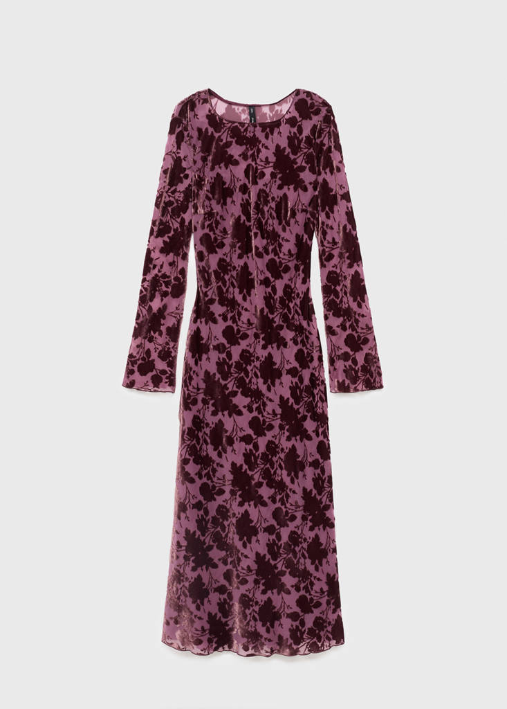 Abito Jacquard Floreale con Maniche a Campana