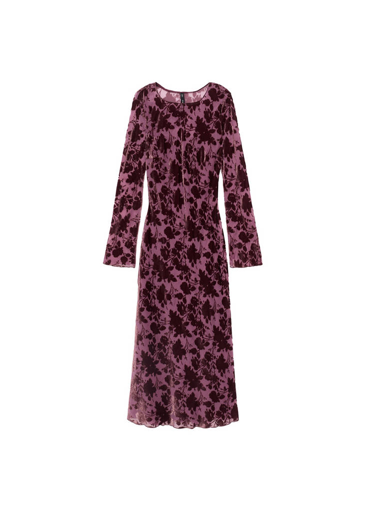 Abito Jacquard Floreale con Maniche a Campana