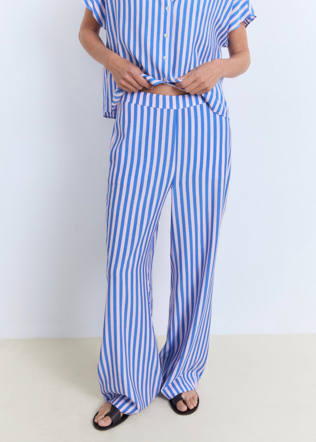 Pantalon Droit Imprimé Rayures