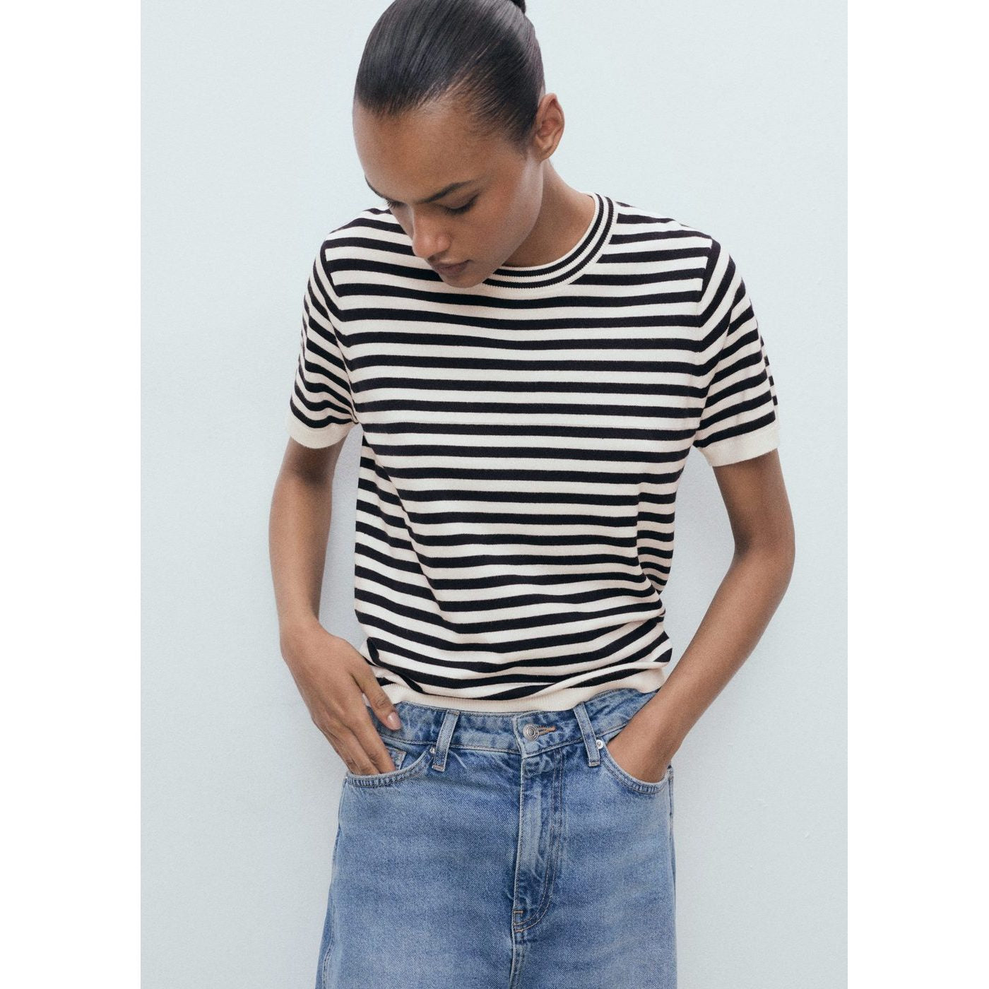 Pull-Over Rayures Manches Courtes