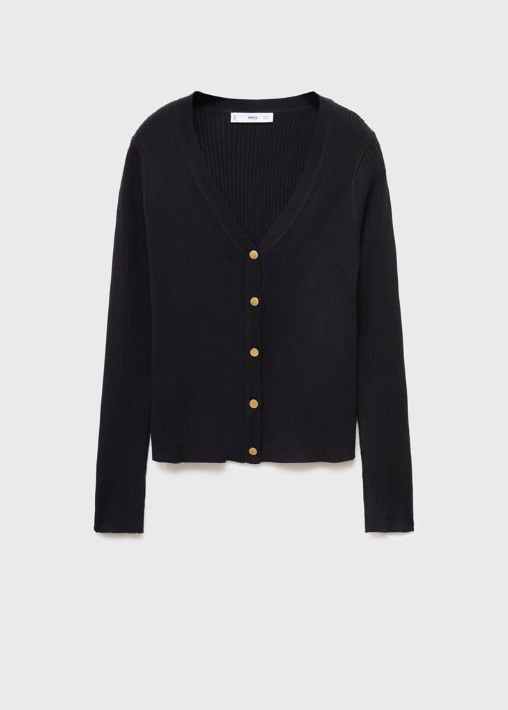 Ribstrikket Cardigan Med Knapper