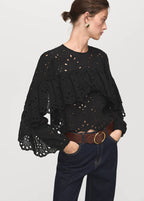 Blouse met broderie anglaise en ruches