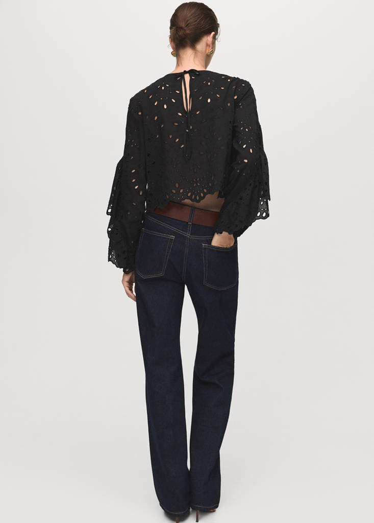Blouse met broderie anglaise en ruches