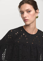 Blouse met broderie anglaise en ruches