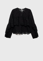Blouse met broderie anglaise en ruches
