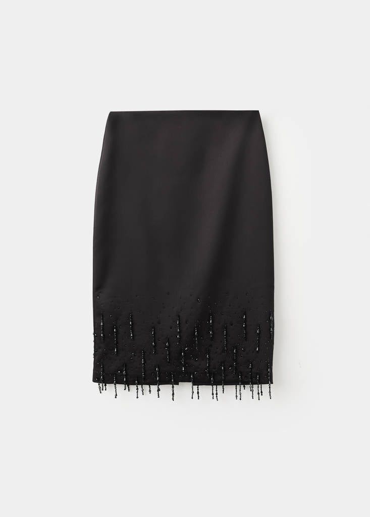 Rhinestone-Hem Midi Skirt