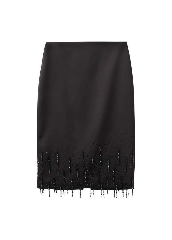 Rhinestone-Hem Midi Skirt