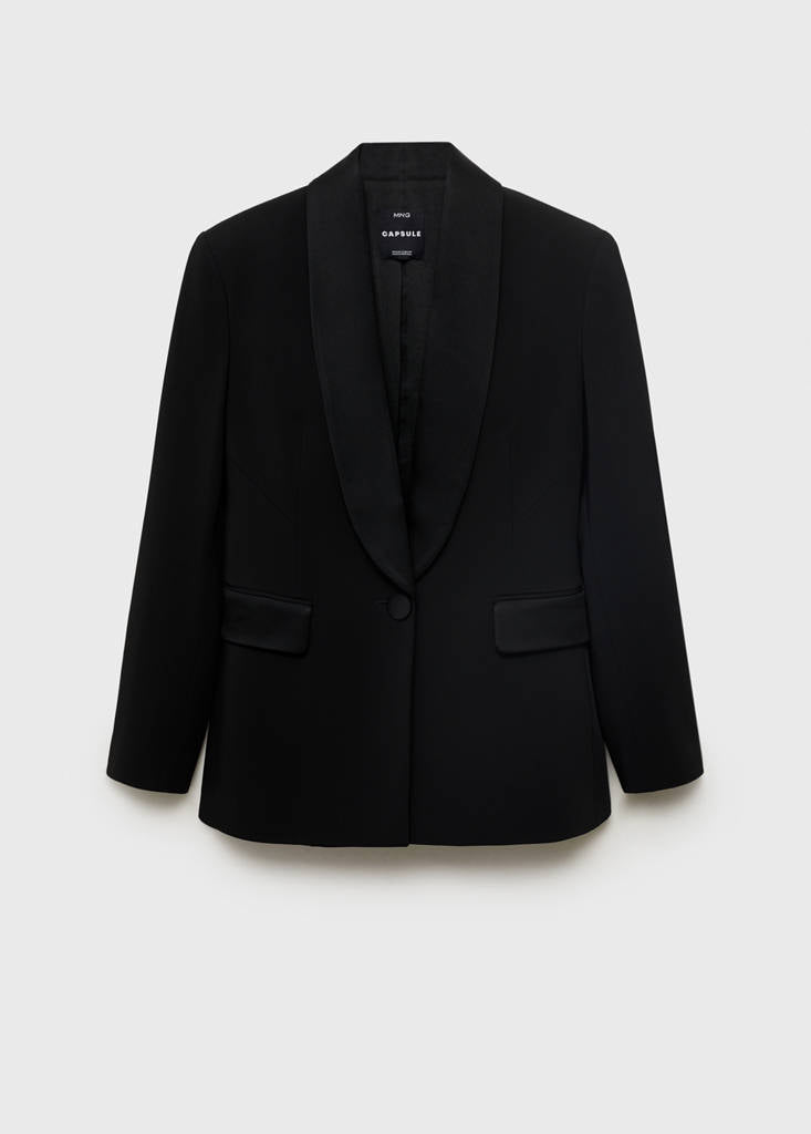 Garniturowy Blazer z Satynowymi Detalami