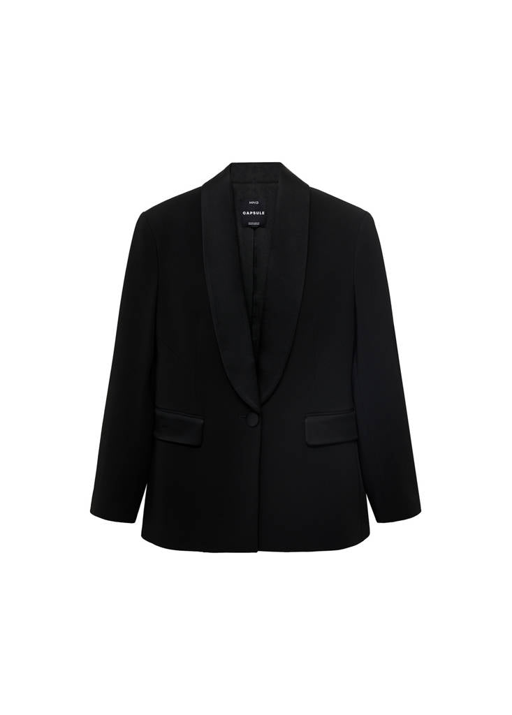 Garniturowy Blazer z Satynowymi Detalami
