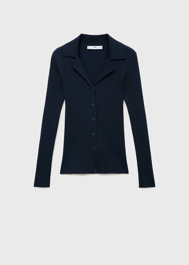 Cardigan Med Ribkantet Revers