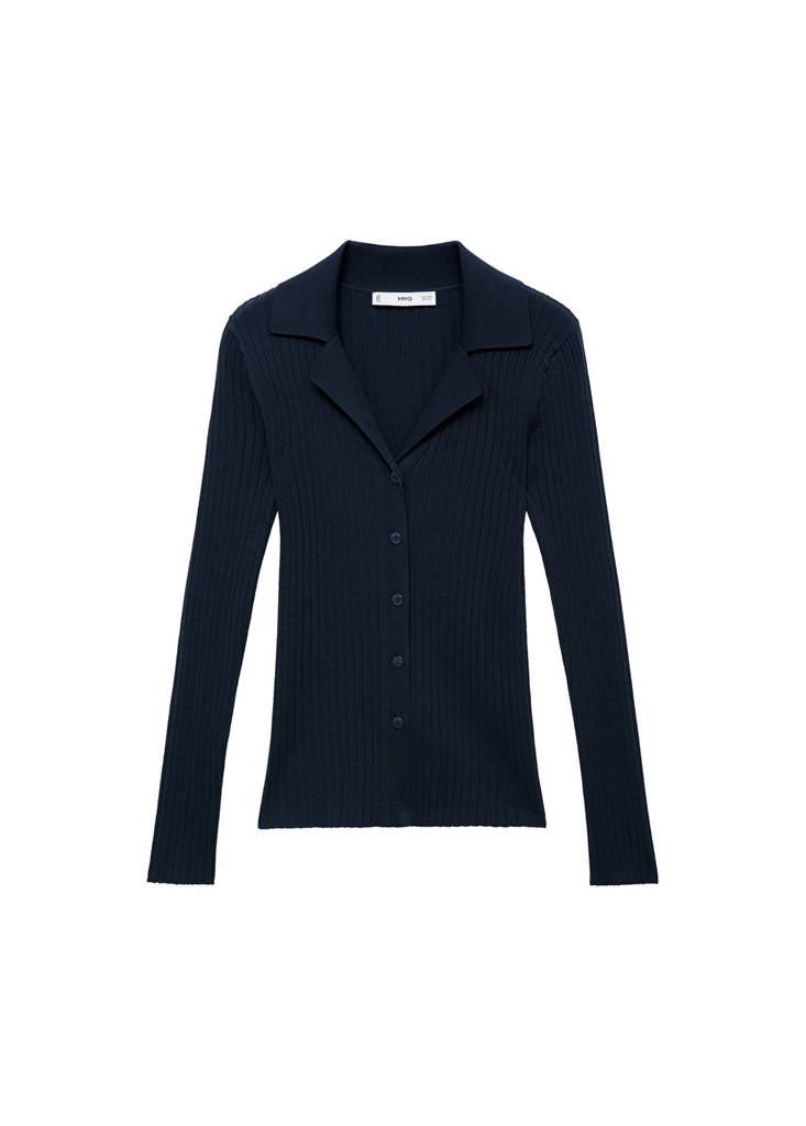 Cardigan Med Ribkantet Revers