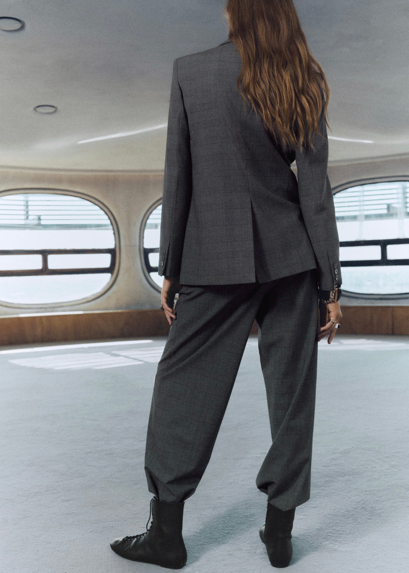 Blazer Costume À Carreaux Double Boutonnage