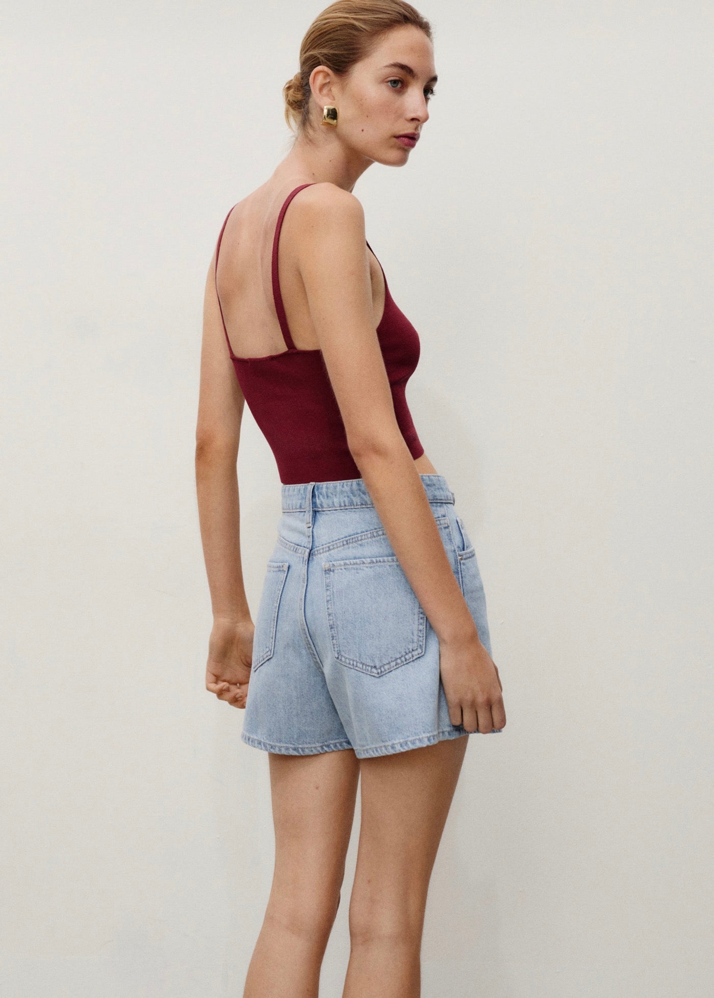 Short En Jean Droit Taille Haute