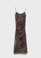 Robe Midi Froncée Léopard