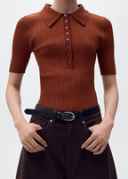 Jersey De Punto De Canalé Con Cuello Polo