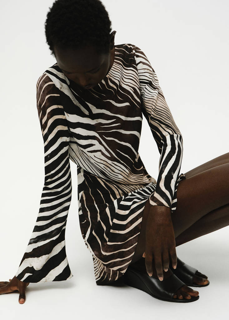 Zebra-Kleid mit ausgestellten Ärmeln