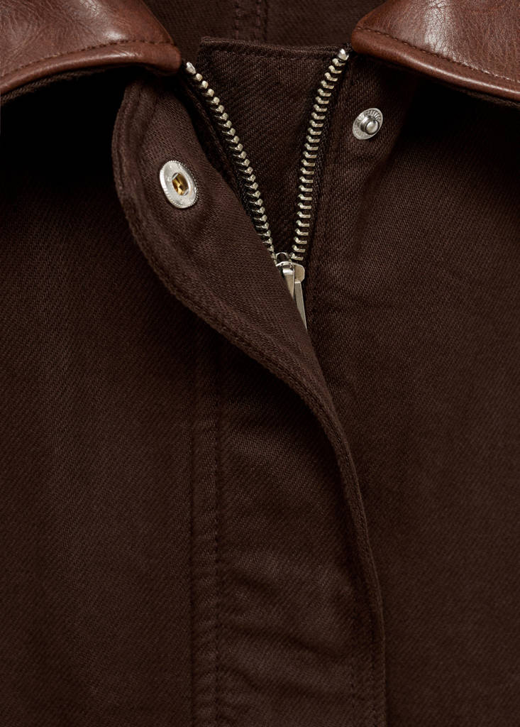Denimparka Med Krave I Imiteret Læder