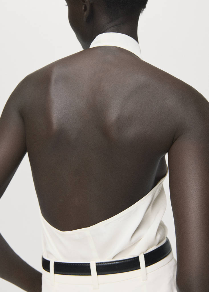 Blusa de Satén con Cuello Drapeado