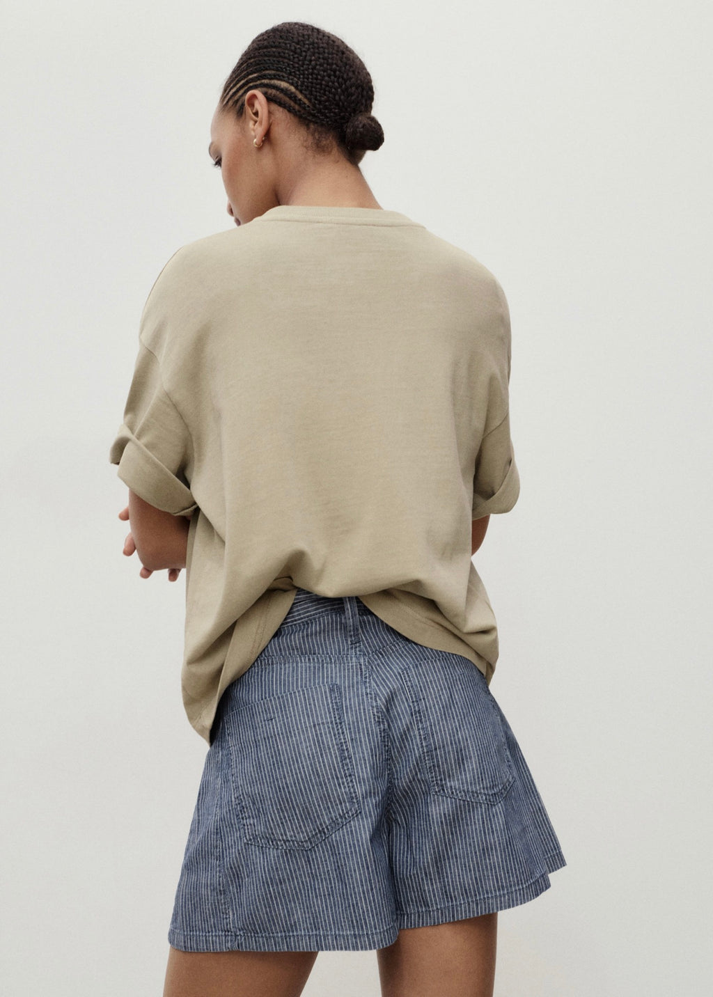 Short Denim À Pinces Et Rayures