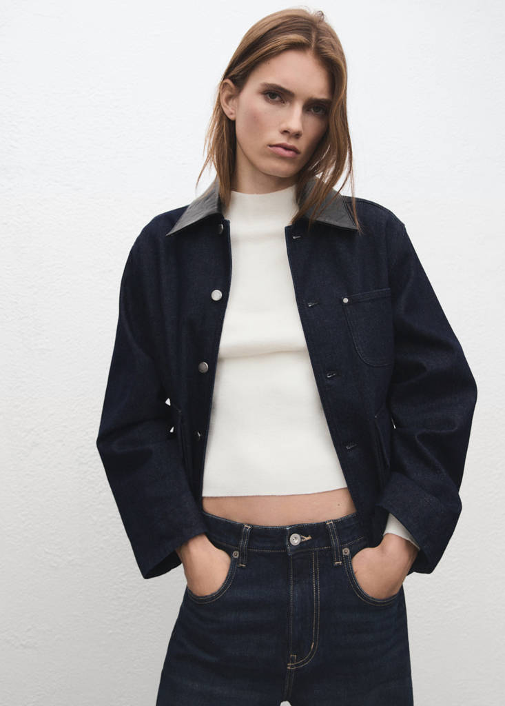 Jeansjacke Mit Kragen Aus Kunstleder