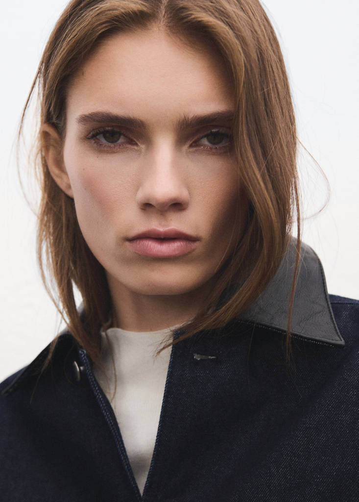 Jeansjacke Mit Kragen Aus Kunstleder