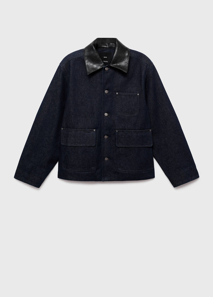 Jeansjacke Mit Kragen Aus Kunstleder
