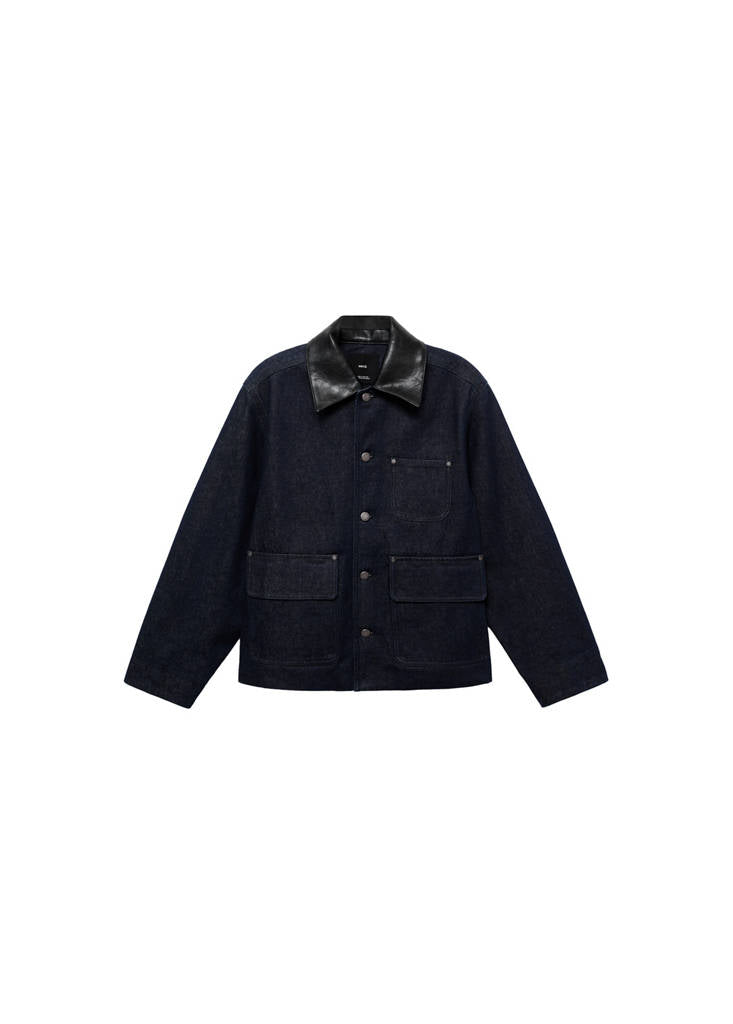 Jeansjacke Mit Kragen Aus Kunstleder