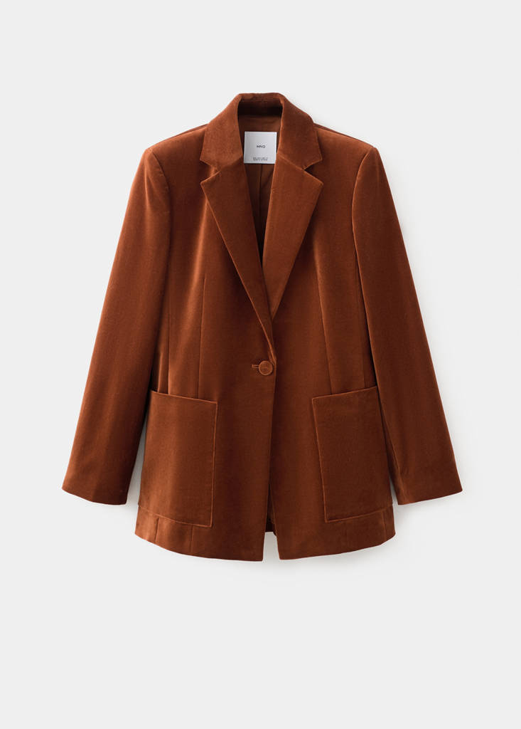 Blazer De Traje De Terciopelo Con Bolsillos