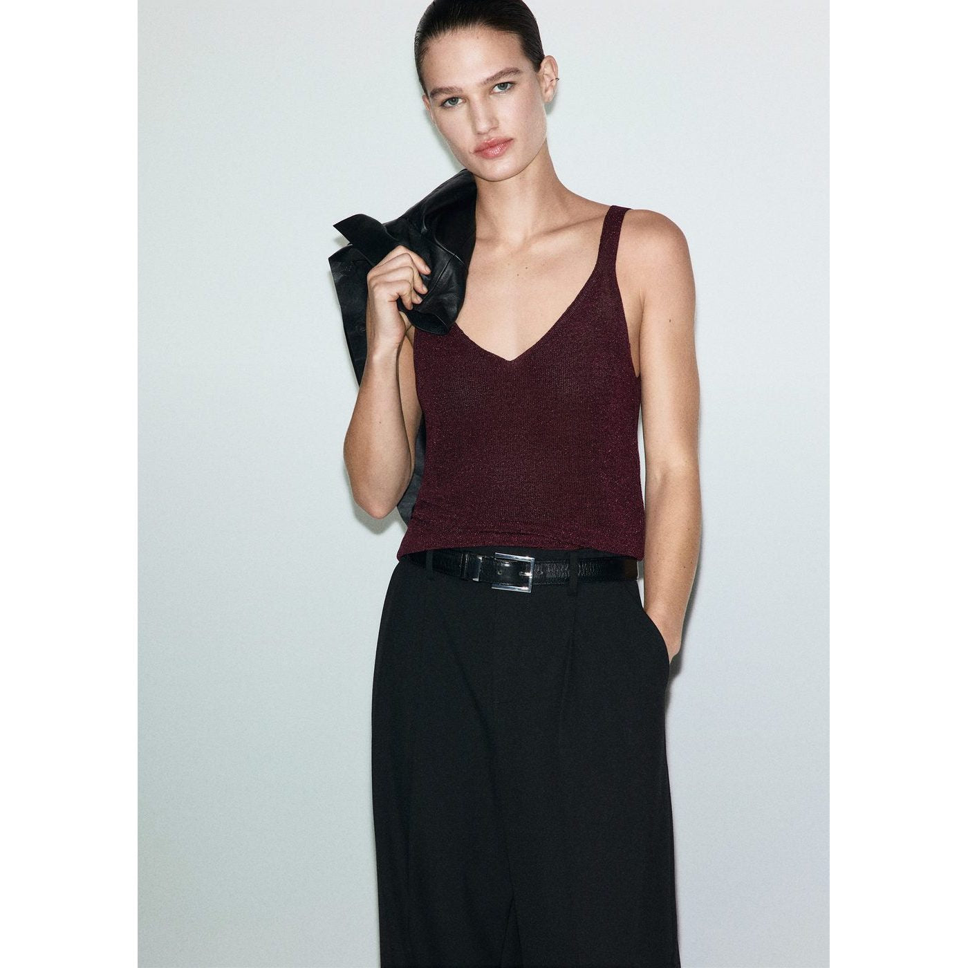 Top Maille Lurex Col En V