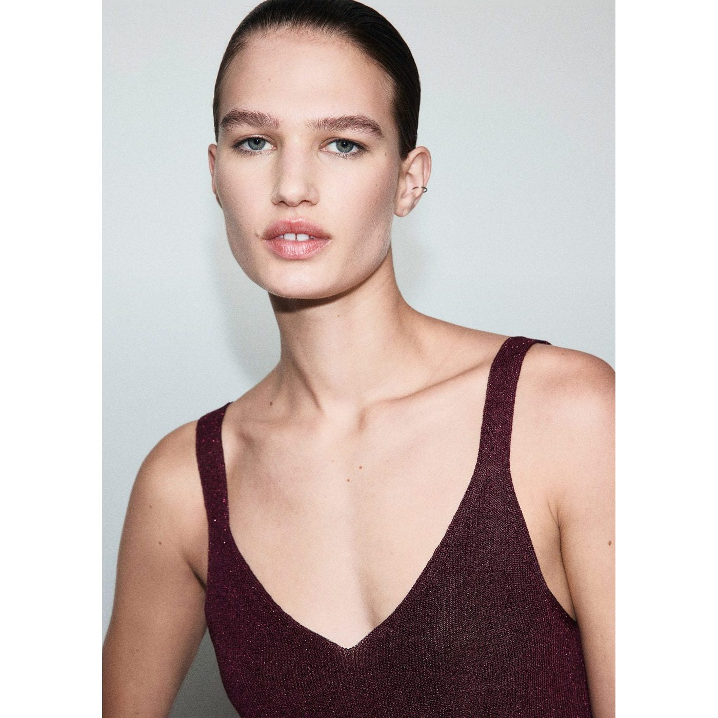 Top Maille Lurex Col En V