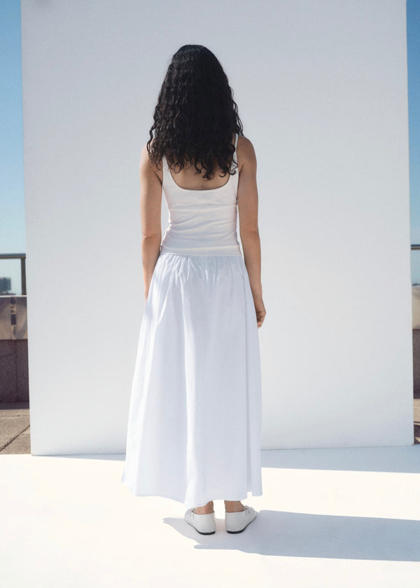 Gathered Cotton Midi Skirt