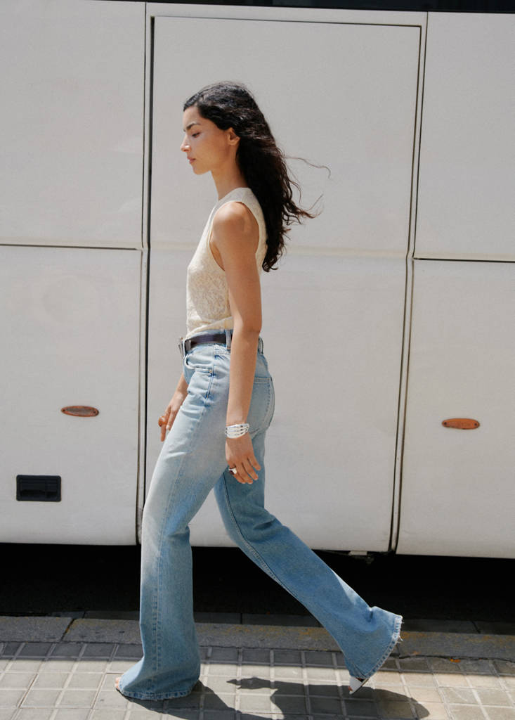 Jeans Flare De Tiro Medio