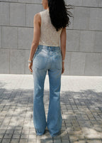 Jeans Flare De Tiro Medio