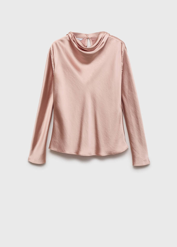 Blusa de Satén con Cuello Drapeado
