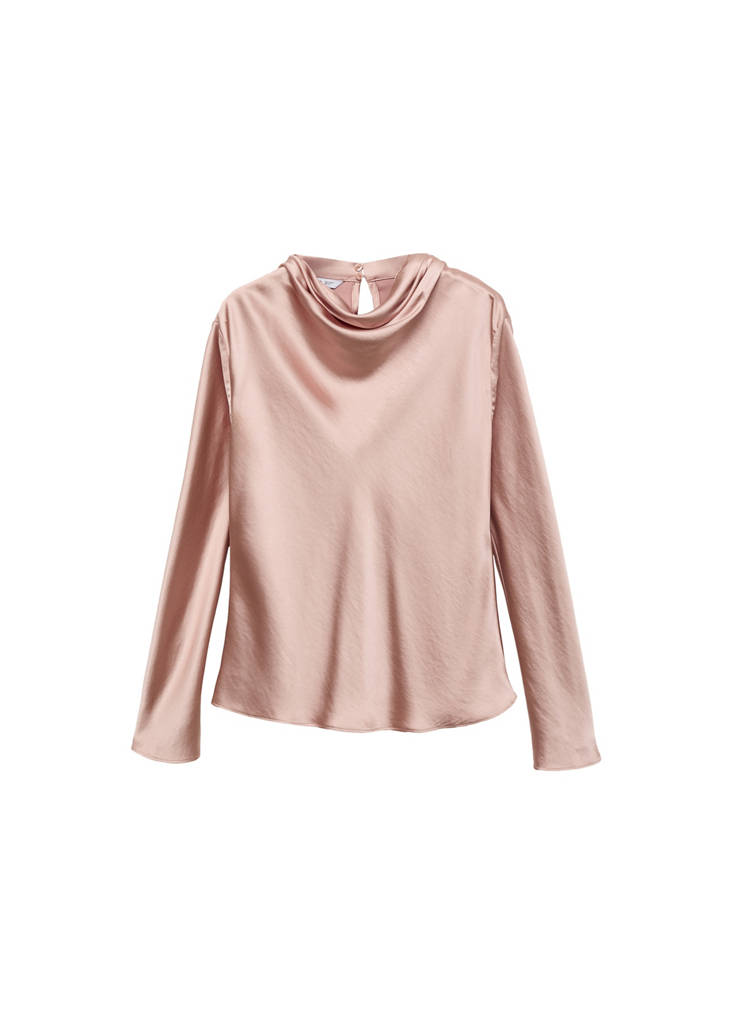 Blusa de Satén con Cuello Drapeado