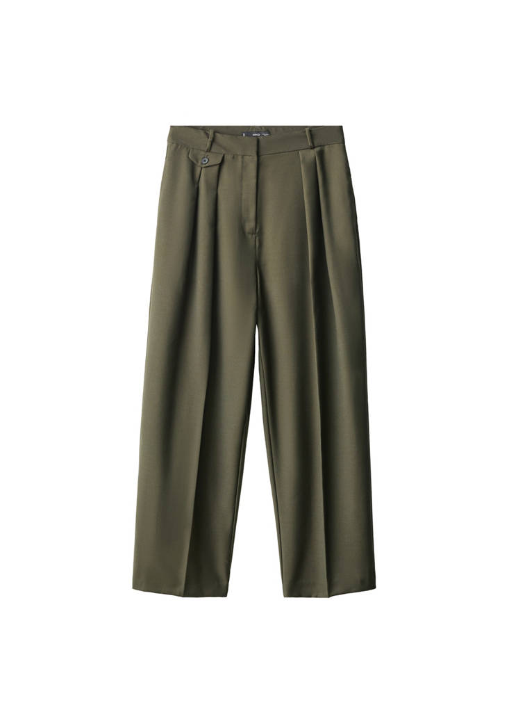 Pleated Trousers with Button Detail