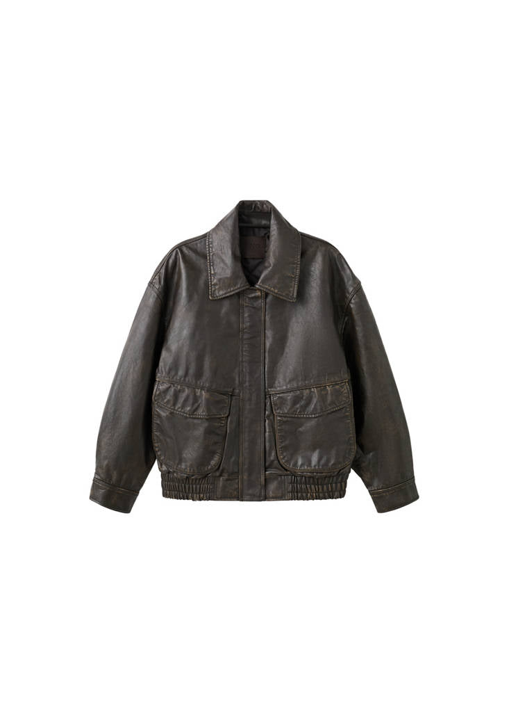 Chaqueta 100 % Piel Con Bolsillos