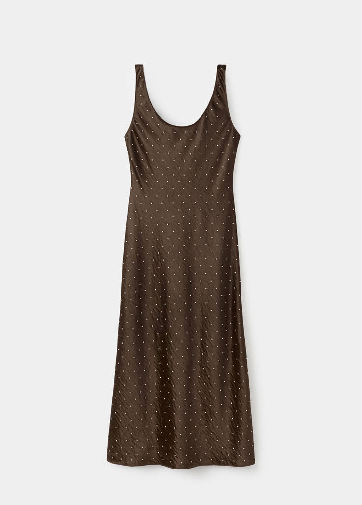Satinkjole med Crinkle-effekt og Strass