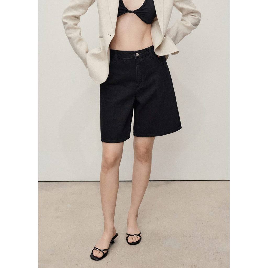 Bermuda En Jean Droit Taille Haute