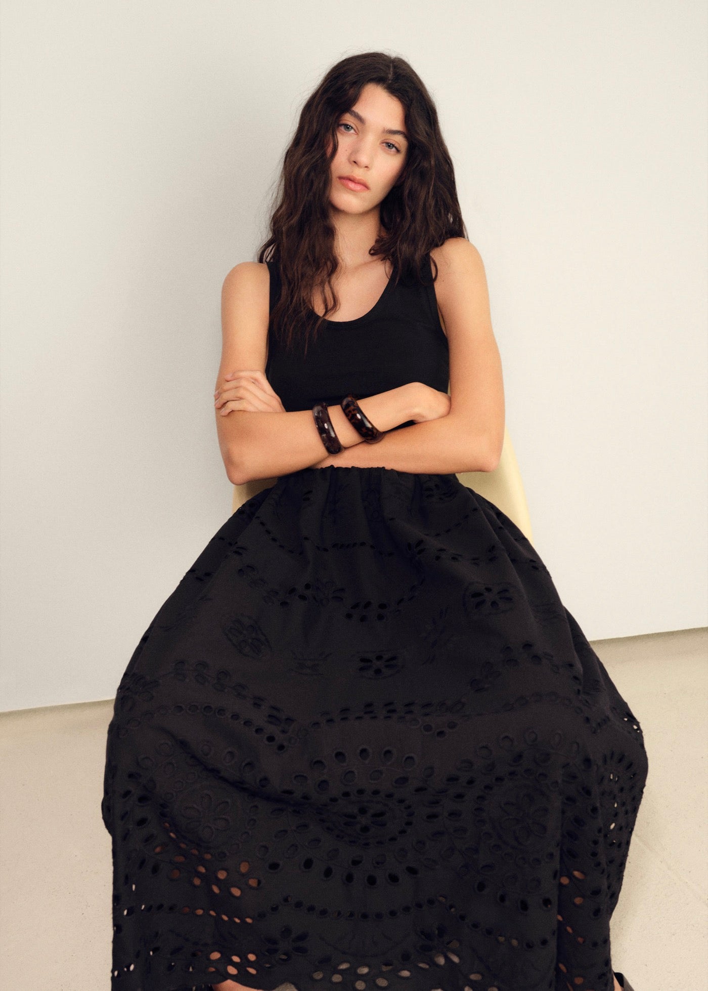 Robe Combinée Broderie Ajourée