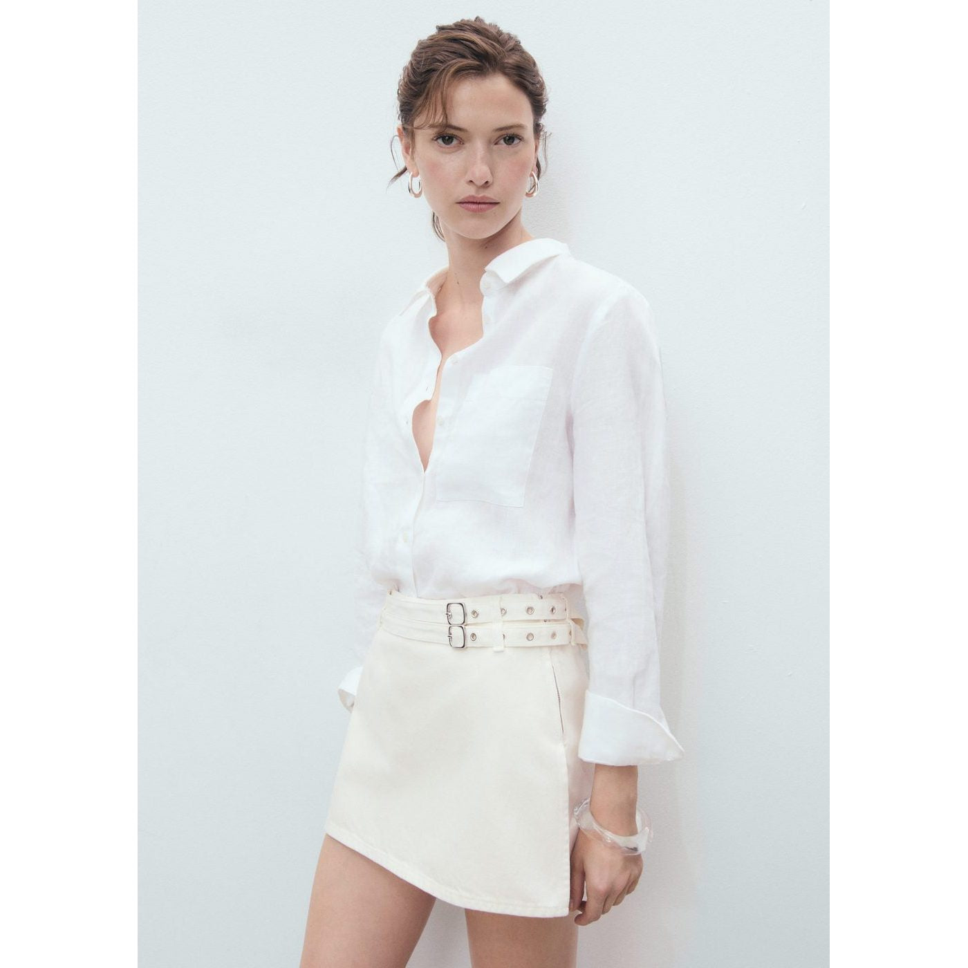 Jupe Short En Denim Avec Double Ceinture