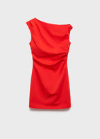 Robe Froncée À Col Asymétrique
