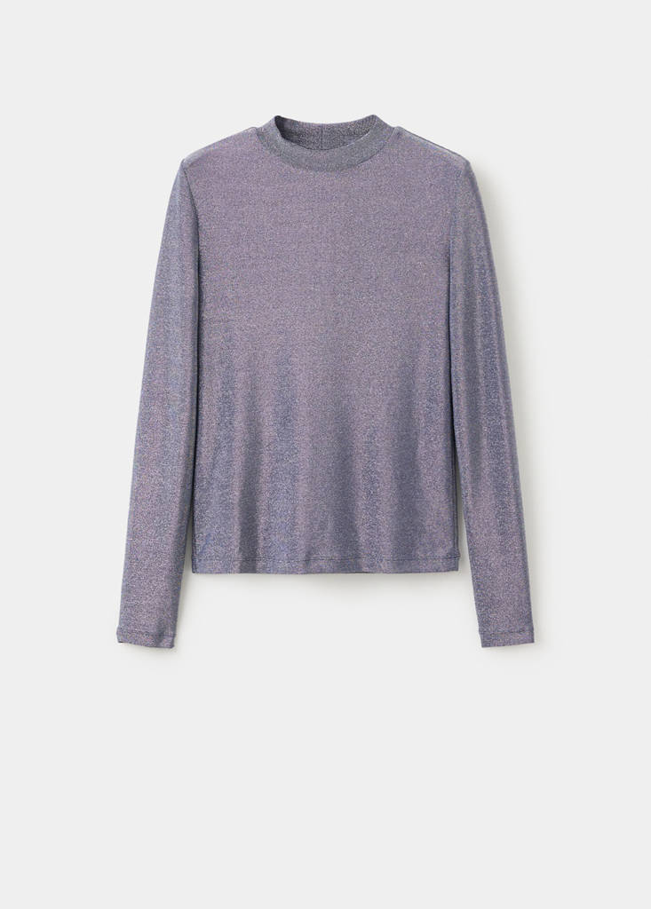 T-shirt in lurex con collo alto