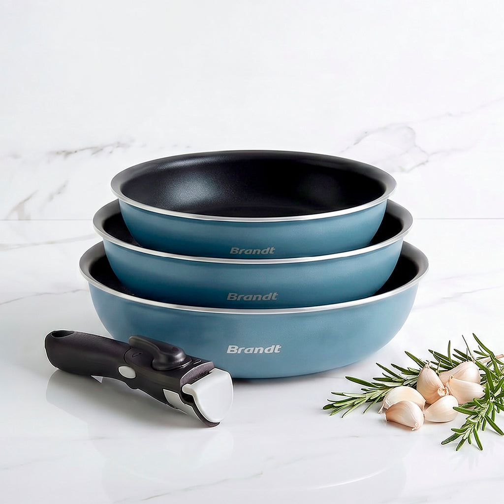 Set De 3 Poêles Avec Poignée Amovible - Bleu Orage
