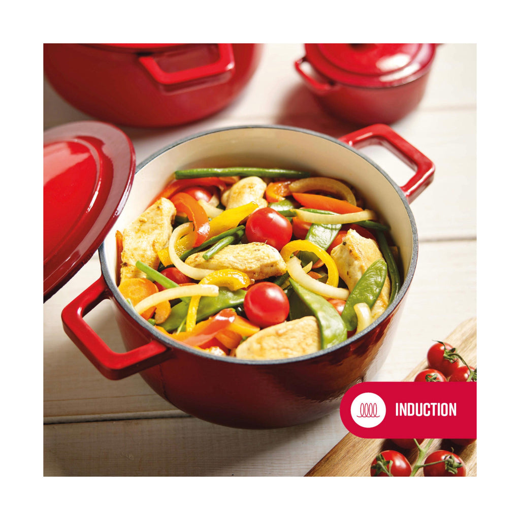 Okrągły żeliwny garnek cocotte – Czerwony