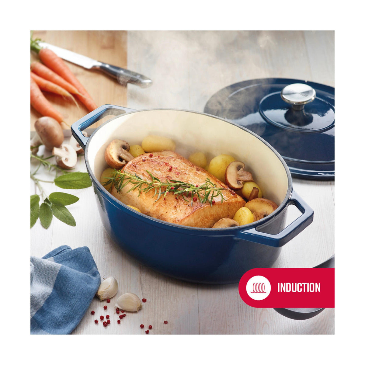 Cocotte En Fonte Ovale - Bleu